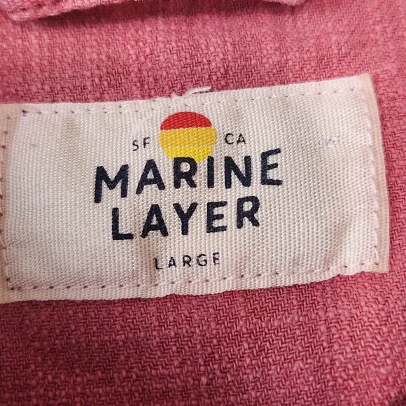 Marine Layer Mens Selvage Short Sleeve Button Down Shirt Red Cotton Slub Large - Picture 3 of 9
